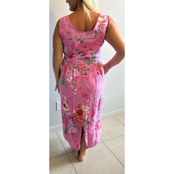 VTG Jams World Womens Pink Floral Hawaiian Boho Sleeveless Pockets Midi Dress M - Picture 3 of 16